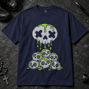 Psychedelic Slime Skulls T-shirt - True Navy - S - Inked 13 - Unisex alternative tattoo apparel.