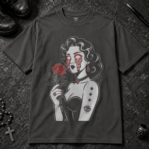 Psychedelic Woman Rose T-shirt - Graphite - S - Inked 13 - Unisex alternative tattoo apparel.