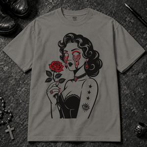 Psychedelic Woman Rose T-shirt - Grey - S - Inked 13 - Unisex alternative tattoo apparel.