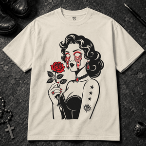 Psychedelic Woman Rose T-shirt - Ivory - S - Inked 13 - Unisex alternative tattoo apparel.
