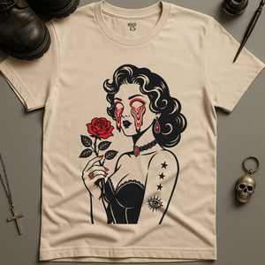 Psychedelic Woman Rose T-Shirt - Natural - S - Inked 13 Ltd Unisex alternative tattoo apparel