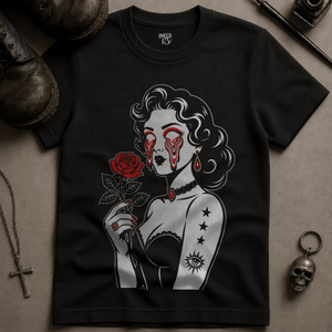 Psychedelic Woman Rose T-shirt (New Style) - Black - S - Inked 13 Ltd Unisex alternative tattoo apparel