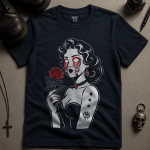 Psychedelic Woman Rose T-shirt (New Style) - True Navy - S - Inked 13 Ltd Unisex alternative tattoo apparel