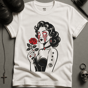 Psychedelic Woman Rose T-shirt (New Style) - White - S - Inked 13 Ltd Unisex alternative tattoo apparel