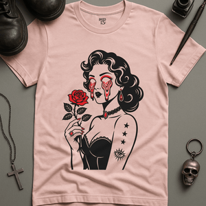 Psychedelic Woman Rose T-Shirt - Soft Pink - S - Inked 13 Ltd Unisex alternative tattoo apparel