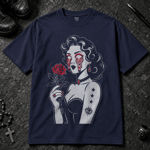 Psychedelic Woman Rose T-shirt - True Navy - S - Inked 13 - Unisex alternative tattoo apparel.