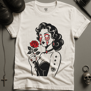 Psychedelic Woman Rose T-Shirt - White - S - Inked 13 Ltd Unisex alternative tattoo apparel