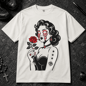 Psychedelic Woman Rose T-shirt - White - S - Inked 13 - Unisex alternative tattoo apparel.