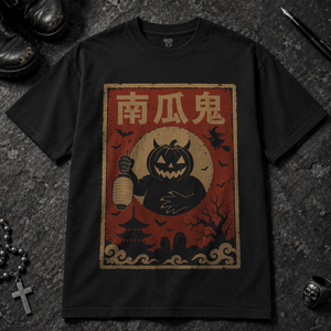Pumpkin Monster Japanese T-shirt - Black - S - Inked 13 - Unisex alternative tattoo apparel.