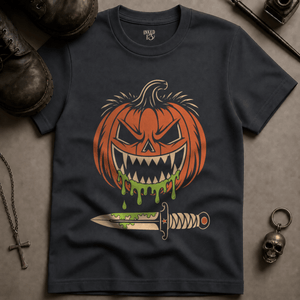 Pumpkin Slimy Dagger T-shirt - Graphite - S - Inked 13 Ltd Unisex alternative tattoo apparel