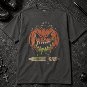 Pumpkin Slimy Dagger T-shirt - Graphite - S - Inked 13 - Unisex alternative tattoo apparel.