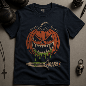 Pumpkin Slimy Dagger T-shirt - True Navy - S - Inked 13 Ltd Unisex alternative tattoo apparel