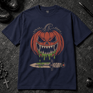 Pumpkin Slimy Dagger T-shirt - True Navy - S - Inked 13 - Unisex alternative tattoo apparel.