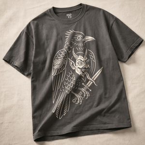 Raven Devil Heavyweight T-shirt - Pepper - M - Inked 13 Ltd Unisex alternative tattoo apparel
