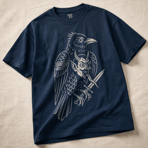 Raven Devil Heavyweight T-shirt - True Navy - S - Inked 13 Ltd Unisex alternative tattoo apparel