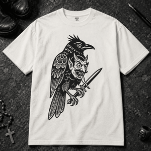 Raven Devil T-shirt - Blossom - S - Inked 13 - Unisex alternative tattoo apparel.
