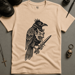 Raven Devil T-shirt (New Style) - Ivory - S - Inked 13 Ltd Unisex alternative tattoo apparel