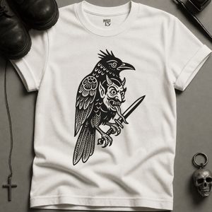 Raven Devil T-shirt (New Style) - White - S - Inked 13 Ltd Unisex alternative tattoo apparel