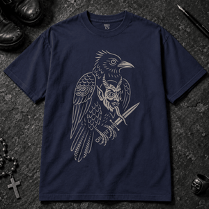 Raven Devil T-shirt - True Navy - S - Inked 13 - Unisex alternative tattoo apparel.