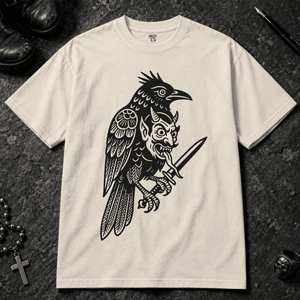 Raven Devil T-shirt - White - S - Inked 13 - Unisex alternative tattoo apparel.