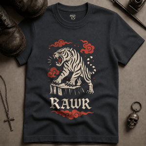 Rawr Tiger (New Style) T-shirt - Graphite - S - Inked 13 Ltd Unisex alternative tattoo apparel