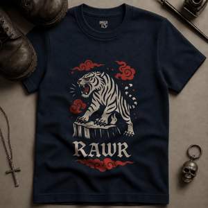 Rawr Tiger (New Style) T-shirt - True Navy - S - Inked 13 Ltd Unisex alternative tattoo apparel
