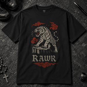Rawr Tiger T-shirt - Black - S - Inked 13 - Unisex alternative tattoo apparel.