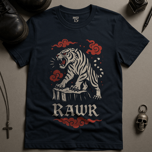 Rawr Tiger T-Shirt - Navy - S - Inked 13 Ltd