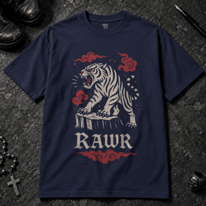 Rawr Tiger T-shirt - True Navy - S - Inked 13 - Unisex alternative tattoo apparel.