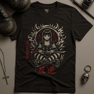 Rebel Samurai Girl T-Shirt - Black - S - Inked 13 Ltd