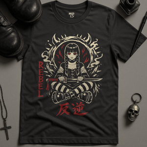 Rebel Samurai Girl T-Shirt - Dark Grey - S - Inked 13 Ltd