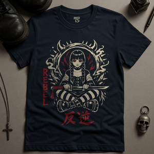 Rebel Samurai Girl T-Shirt - Navy - S - Inked 13 Ltd