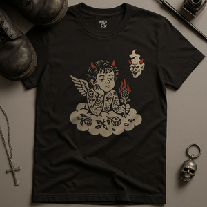 Rebellious Cherub T-Shirt - Black - S - Inked 13 Ltd