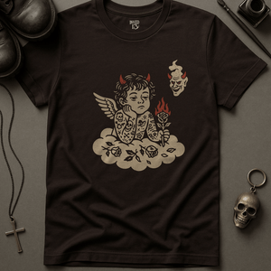 Rebellious Cherub T-Shirt - Brown - S - Inked 13 Ltd
