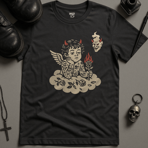 Rebellious Cherub T-Shirt - Dark Grey - S - Inked 13 Ltd