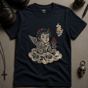 Rebellious Cherub T-shirt (New Style) - True Navy - S - Inked 13 Ltd Unisex alternative tattoo apparel