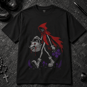Red Slayer Hood Basket T-shirt - Black - S - Inked 13 - Unisex alternative tattoo apparel.