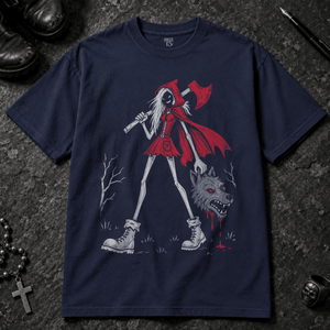 Red Slayer Hood T-shirt - True Navy - S - Inked 13 - Unisex alternative tattoo apparel.