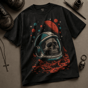 Retro Space Skull Heavyweight T-shirt - Black - S - Inked 13 Ltd Unisex alternative tattoo apparel