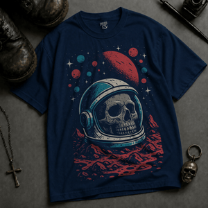 Retro Space Skull Heavyweight T-shirt - True Navy - S - Inked 13 Ltd Unisex alternative tattoo apparel