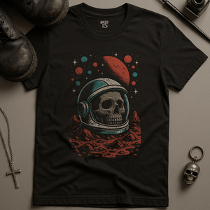 Retro Space Skull T-Shirt - Black - S - Inked 13 Ltd