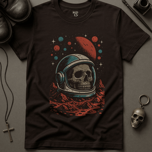 Retro Space Skull T-Shirt - Brown - S - Inked 13 Ltd