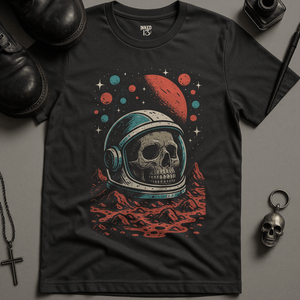 Retro Space Skull T-Shirt - Dark Grey - S - Inked 13 Ltd