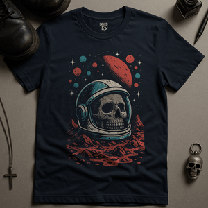 Retro Space Skull T-Shirt - Navy - S - Inked 13 Ltd