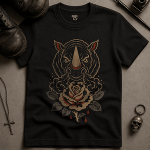 Rhino Smoked Flower T-shirt - Black - S - Inked 13 Ltd Unisex alternative tattoo apparel