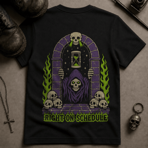 Right On Schedule Reaper T-shirt - Black - S - Inked 13 Ltd Unisex alternative tattoo apparel