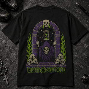 Right On Schedule Reaper T-shirt - Black - S - Inked 13 - Unisex alternative tattoo apparel.