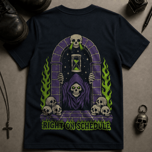 Right On Schedule Reaper T-shirt - True Navy - S - Inked 13 Ltd Unisex alternative tattoo apparel