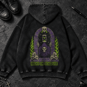 Right On Schedule Washed Hoodie - Black Beauty - S - Inked 13 Ltd Unisex alternative tattoo apparel
