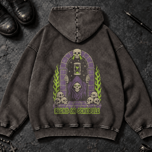 Right On Schedule Washed Hoodie - Dark Gray - S - Inked 13 Ltd Unisex alternative tattoo apparel
